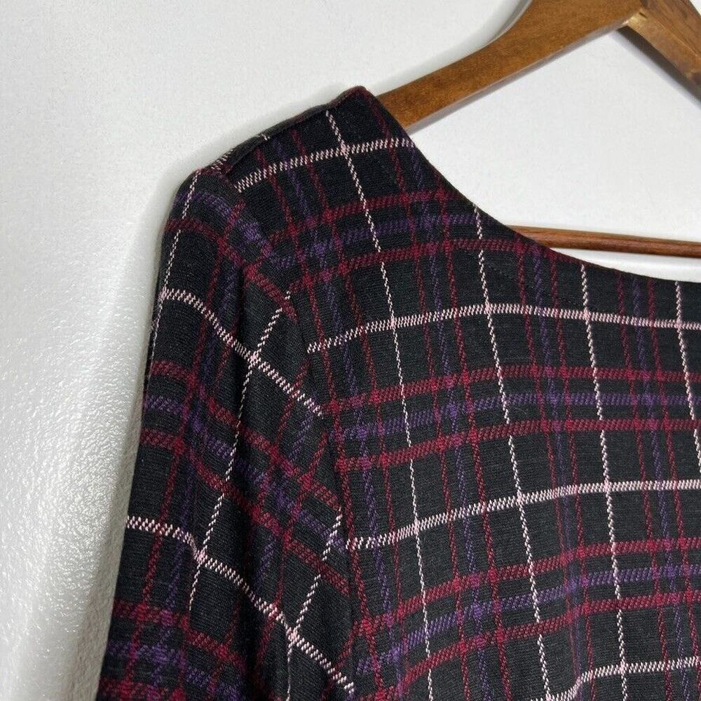 J Jill Women’s Plaid Tunic Top Black Red Ponte Knit Size L Fall Classic Style